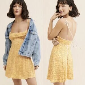 Free People Kai Mini Dress Small Yellow/White Sz S Boho Coquette Coastal Cowgirl